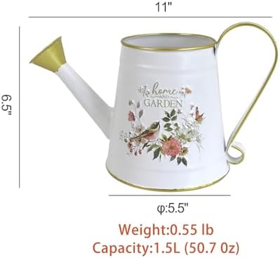 Cute Small Watering Can Indoor Plants Garden Metal Decorative Watering Cans for Outdoor Plants Bonsai Outdoor Garden Flower Decorative (White, 1.5L, 50.7 Oz) - Image 2