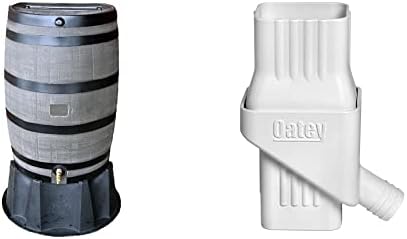 RTS Home Accents 551000655A5681, Woodgrain with Black Stripes Polyethylene 50 Gallon Flat Back Rain Barrel with Stand, Color & Oatey Mystic™ Rainwater Collection System by Unknown