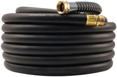 Wiseflow Garden Hose 50FT x 3/4", Heavy Duty Rubber Hose, Water Hose with Five Layered Braiding, Male Female Fittings, 1200PSI Burst, 300PSI Working for Yard, Car Wash, Pets (Black) by Unknown