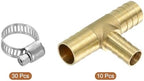 uxcell 10pcs Brass Tee Barb Fittings, 3-Ways Tee 5/8" x 1/2" x 5/8" Barbed Hose Reducer, Tee Brass Barb Fitting Reducer with 30pcs Hose Clamps for Water Fuel Air - Image 3