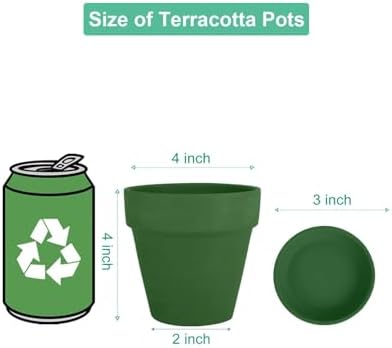 vensovo 4 Inch Small Green Terracotta Plant Pots with Saucer - 6 Pack Clay Flowerpots with Drainage, Great for Indoor Outdoor Plants, Crafts, Wedding Favor - Image 2