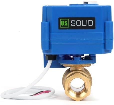 U.S. Solid 1/2 in Brass Motorized Ball Valve, 9-24 V AC/DC, 2-Wire Auto Return, Normally Open, Full Port, Manual Override, Position Indicator by USSolid