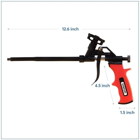 Pro Spray Foam Gun, (8 inch) PTFE (Teflon) Coated Non-Stick, Adjustable Flow Control Dial, Ergonomic Handle, Universal Screw Top Can Adapter, Long Reach Barrel, Includes Nozzle Set - Image 6
