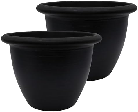 The HC Companies Sevilla Flower Planters - Outdoor & Indoor Planter - Round Self Watering Plant Pots for Herbs & More (16”, Black, Pack of 2) by TheHCCompanies
