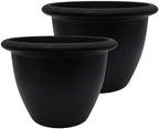 The HC Companies Sevilla Flower Planters - Durable Outdoor & Indoor Planter - Round Lightweight Self Watering Plant Pots for Herbs & More (12" Black, Pack of 2) by TheHCCompanies