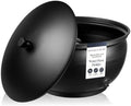 Monarch Abode Garden Hose Holder with Lid – Decorative Water Hose Holders for Outside, Smooth Metal Matte Black Pot with Drainage, 100ft Waterhose Holder for Outside, Garden Storage Caddy by MonarchAbode