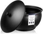 Monarch Abode Garden Hose Holder with Lid – Decorative Water Hose Holders for Outside, Smooth Metal Matte Black Pot with Drainage, 100ft Waterhose Holder for Outside, Garden Storage Caddy by MonarchAbode