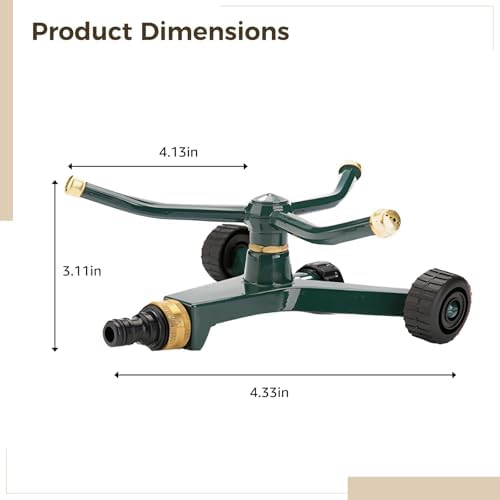 3-Arm Metal Sprinkler with Wheel Base, 360 Degrees Rotary Sprinkler for Yard, Copper Nozzle, Covers Up to 845 sq ft, Quick Connect Garden Irrigation System for Lawn, Garden, Outdoor Areas - Image 6