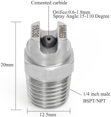 10 Pcs 1/4" High Pressure Cemented Carbide Flat Fan Nozzle 15 Degrees Stainless Steel Anti-clogging Spray - Image 2