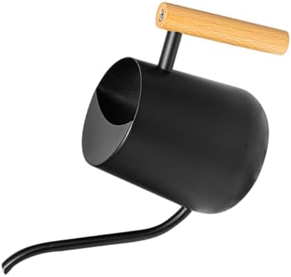 Watering Can Black Stainless Steel 1000ml with Wooden Handle by sewroro