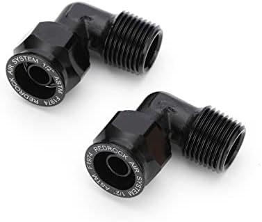 1/2 inch Equal Elbow 90° Air Piping Fittings with 1/2" Male NPT Thread, 2 PCS Aluminum Compressed Air Line Fitting for Tubing Air System Shop Air Line Kit, Black 200 PSI by RedrockPerformance