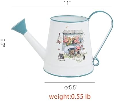 Cute Small Watering Can Indoor Plants Garden Metal Decorative Watering Cans for Outdoor Plants Bonsai Outdoor Garden Flower Decorative (White Blue, 1.5L, 50.7 Oz) - Image 2