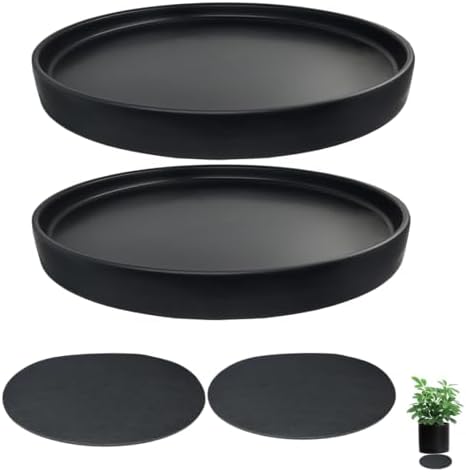 Yukfona Ceramic Plant Saucer Tray 2 Pcs 12 Inch Black, 12.5" OD x11.9 ID x1.6 Deep| Fits Flower pots Bottom≤ 11.9", Heavy Duty Glazed Round Planter Drip with Catch Basin for Indoor Outdoor Plants by YUKFONA