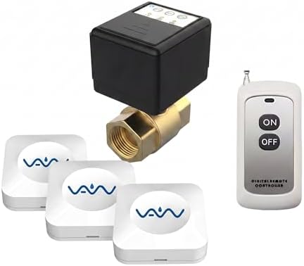 VAW Smart Water Shut Off Valve System - 3/4' Automatic Heavy Full Port Valve + 3 Wireless Water Leak Detectors + Controller, No Hub, 3-Year Battery, IP66 Waterproof for Kitchen Bathroom Basement by Unknown