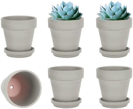 vensovo 4 Inch Grey Terracotta & Clay Pots with Saucer, 6 Pack by vensovo