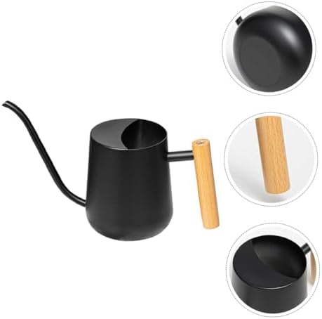 Black Stainless Steel Watering Can 1000ml with Wood Handle - Image 3