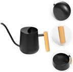 Black Stainless Steel Watering Can 1000ml with Wood Handle - Image 3