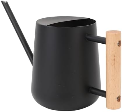 Indoor Watering Can with Long Spout, 16oz Metal Watering Can Plant Watering Can Mini Watering Can with Wood Handle for Indoor Plants, Bonsai Outdoor Garden Flower (Black) by Gavigain