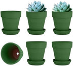 vensovo 4 Inch Small Green Terracotta Plant Pots with Saucer - 6 Pack Clay Flowerpots with Drainage, Great for Indoor Outdoor Plants, Crafts, Wedding Favor by vensovo