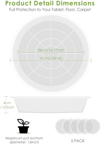 PACETAP 16 inch Plant Saucer Pot Tray 5 Pack, Large Thickened PP Plastic Flower Planter Water Drip Trays for Indoor Outdoor Garden, Semi-Transparent Planter Water Catcher for Pot, Plant Dish - Image 2