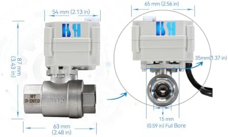 1/2 inch DN15 110-230VAC Normally Closed Stainless Steel 304/CF8 Manual Override Motorized Electrical Ball Valve With U.S. Plug - Image 3