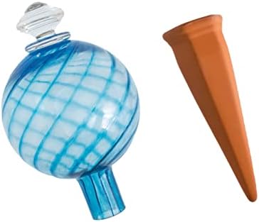 Plant Nanny Spiral Fluted Watering Globe & Stake Set (12 oz, Aqua) by Plant+Nanny
