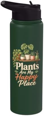Plants Are My Happy Place Plant Mom Lover Watercolor Gift Stainless Steel Insulated Water Bottle by Unknown