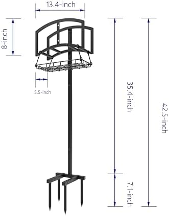 Garden Hose Holder with Storage Basket - Heavy-Duty Freestanding Hose Organizer, Black Powder-Coated, Detachable Design Holds 150FT Hose, Includes Assembly Tools for Lawn, Yard, and Garden - Image 3