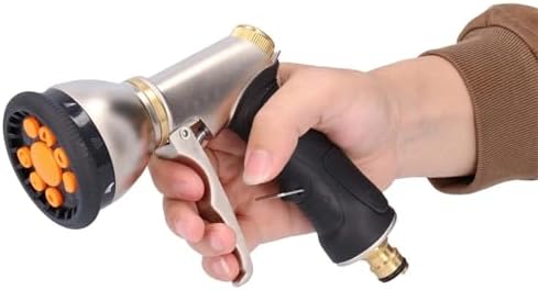 Garden Hose Nozzle with 9 Sprayer Patterns, Heavy Duty Metal High Pressure Hand Water Hose Nozzle Watering Plants and Lawn - Image 2