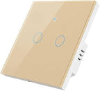 WiFi Smart Life Wall Light Switch EU&US Glass Touch Panel Voice Wireless Remote Control by Voice Control EU Gold 2GANG by Unknown
