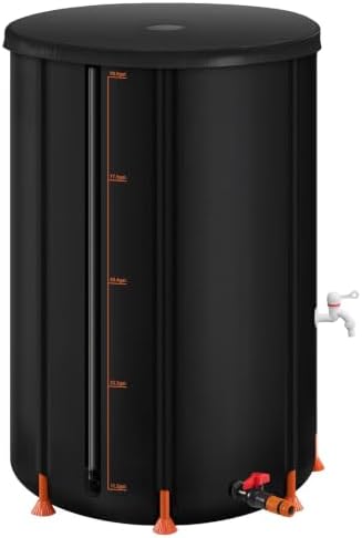 100 Gallon Rain Barrel, Collapsible Rainwater Collection Barrel, Portable Water Storage Tank with Spigot & Overflow Kit, 1000D PVC Rainwater Harvesting Tank for Garden, Lawn & Outdoor Use, Black by DESIGNSCAPE3D