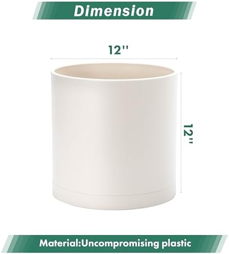 D'vine Dev Plastic Planter Pot with Saucer, 12 in, Oatmeal, 74-X-H-3 - Image 3