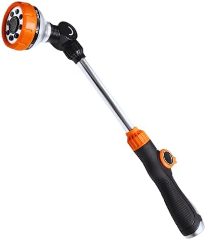 Heavy Duty Metal Watering Wand - 18" Garden Hose Wand with Swivel Ratchet Head, 8 Spray Patterns, Thumb Flow Control, Garden Hose Nozzle Sprayer For Watering Hanging Baskets, Shrubs, Garden by PUGPUN
