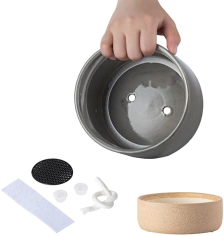 6 Inch Ceramic Self Watering Planter with Drainage Hole, Dark Grey - Image 3