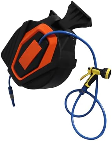 Wall Mounted Retractable Garden Hose Reel with 10 Pattern Nozzles, 1/2 Inch ID 180° Swivel Bracket Automatic Rewind Any Length Lock, 100ft Water Hose Reel for Yard Cleaning by Unknown