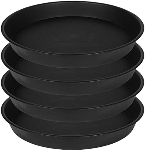 4 Pack of 20 21 inch Plant Saucer Round, Deep Plant Saucers for Pots, Heavy Duty Plastic Plant Drip Tray for Indoors Outdoor, Bird Bath Bowls, Plant Trays for Planter 19-22" (21 inch, Black) by Bleuhome