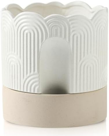 Nihow Ceramic Self Watering Pots for Indoor Plants, 8 Inch,Beige by Nihow