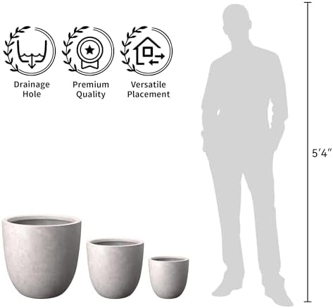 Kante Set of 3 CON Gray Concrete Bowl Planters 18" 14" 10" Dia - Image 7