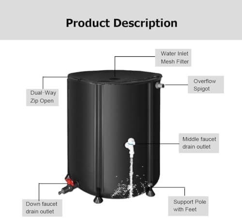 13-264 Gallon PVC Rain Barrels for Rainwater Collection | Portable Gutter Water Catcher with Spigot | Eco-Friendly Storage Tank for Garden Use - Image 4