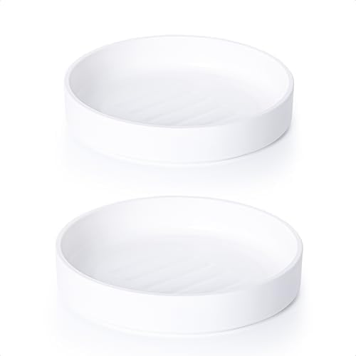 Phoenix Vine 8 Inch Plastic Plant Saucer Water Drip Tray, Heavy Sturdy Round Plant Drainage Tray for Indoors Outdoor, Set of 2, Matte White, 21-TY-8W-2 by Phoenix+Vine