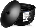Monarch Abode Garden Hose Holder with Lid – Decorative Water Hose Holders for Outside, Border Embossed Metal Matte Black Pot with Drainage, 100ft Waterhose Holder for Outside, Garden Storage Caddy by MonarchAbode