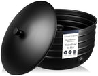 Monarch Abode Garden Hose Holder with Lid – Decorative Water Hose Holders for Outside, Border Embossed Metal Matte Black Pot with Drainage, 100ft Waterhose Holder for Outside, Garden Storage Caddy by MonarchAbode