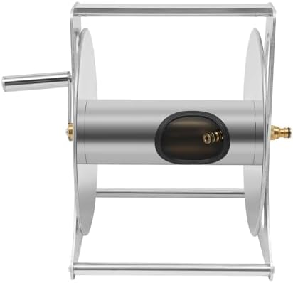 Stainless Steel Garden Hose Reel, Heavy Duty Wall Mount/Floor Stand, Water Hose Storage Rack, Holds 164ft 1/2 Inch Hose, with Crank Handle & Brass Connector for Outdoor Yard Lawn Garden - Image 7