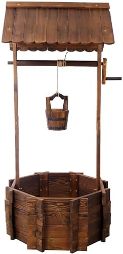 Wooden Wishing Well Planter with Hanging Bucket, 53 Inch, Brown - Image 4