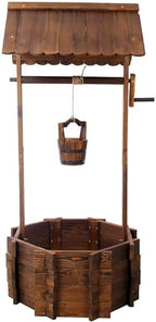 Wooden Wishing Well Planter with Hanging Bucket, 53 Inch, Brown - Image 4