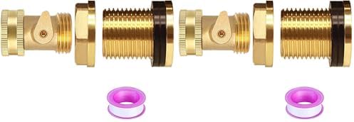 Joywayus 3/4"GHT Female x 1"NPT Male Brass Bulkhead Water Tank Connector & Garden Hose Shut Off Valve Kit with Rubber Washers and Teflon Tape (Pack of 2) by Joywayus