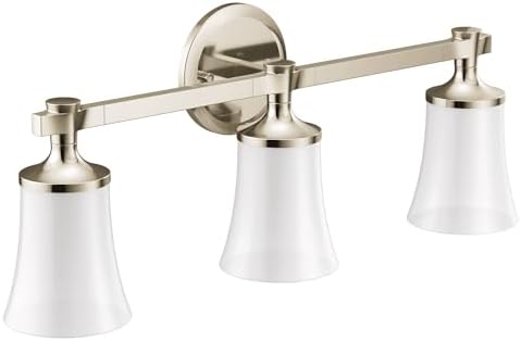 Moen YB0363NL Flara 3-Light Dual-Mount Bath Bathroom Vanity Light Fixture with Frosted Glass, Polished Nickel by Unknown