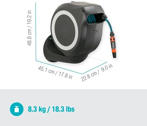 Gardena Wall-Mounted Hose Box RollUp M 20 m: Flexible watering for medium-sized gardens, swivel hose reel, with wall bracket, system parts and nozzle, including 20 m Gardena hose (18612-60) - Image 5