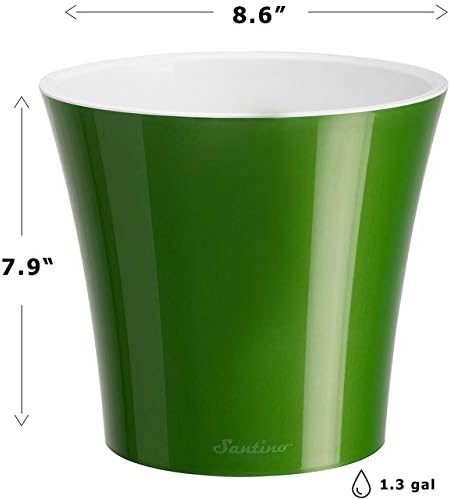 Santino 8.6 Inch ARTE Self Watering Planters (Set of 3) in Green-Gold/White Indoor Flower Pot for All House Plants, Flowers and Orchids - Image 2