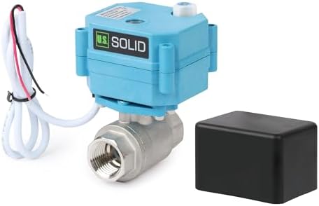 U.S. Solid Motorized Ball Valve - IP67 1/2inch Stainless Steel Ball Valve 9-24V with Waterproof Cover, Full Port, Manual Function, 2 Wire Auto Return, NPT, Normally Open by USSolid